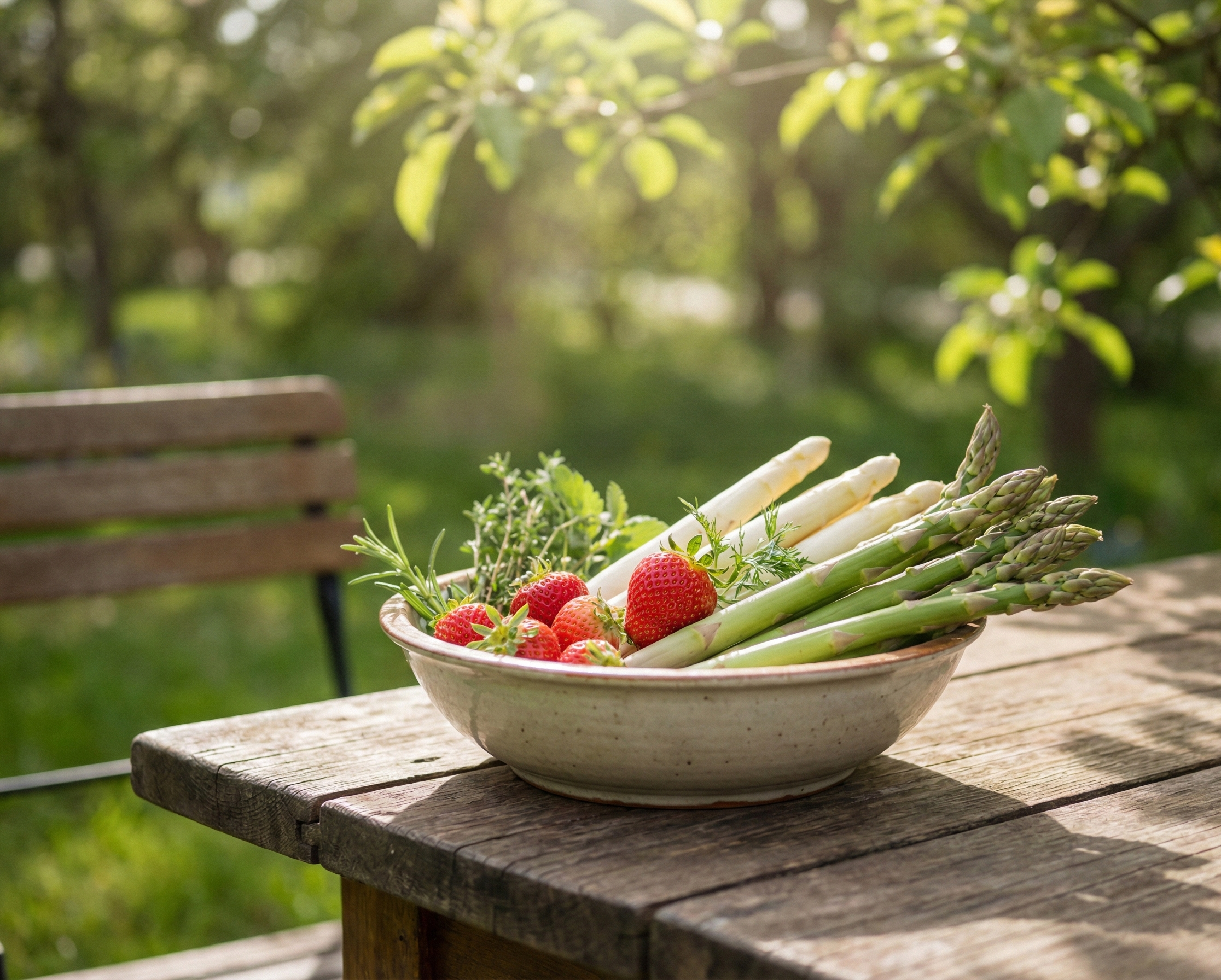 Saisonale Spargelgerichte im Garten